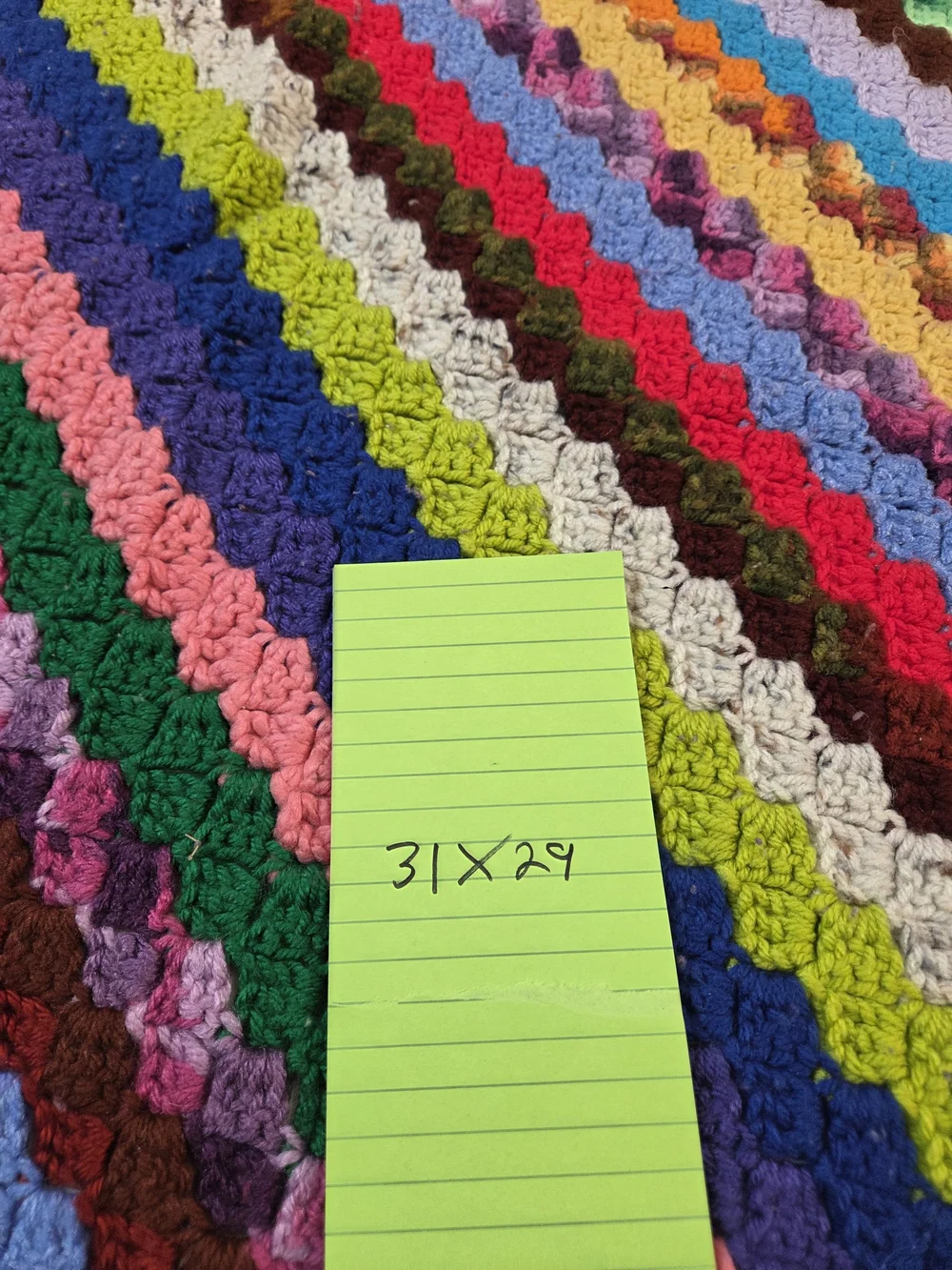 Handmade Multicolor Crochet Lap Blanket - Teal Trim